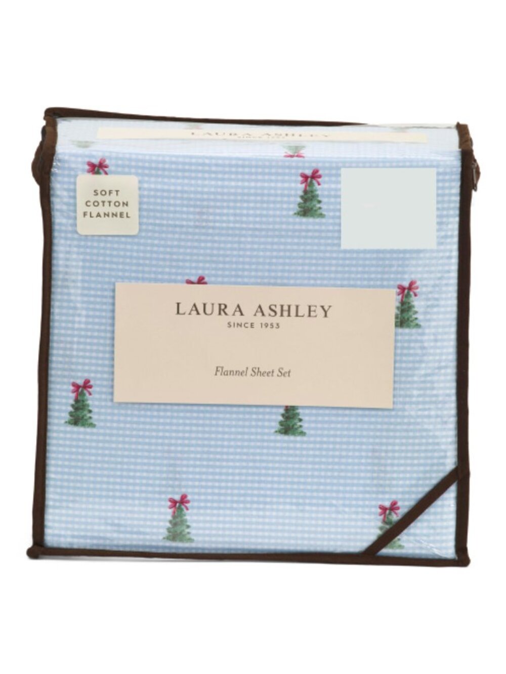LAURA ASHLEY Gingham Holiday Tree Flannel Sheet Set